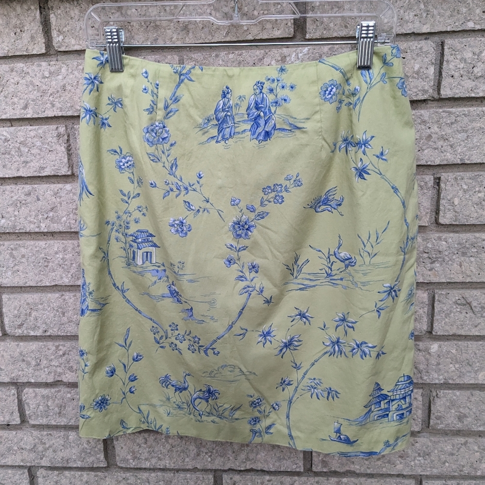 Talbots Lime Green and Blue Floral Pencil Skirt